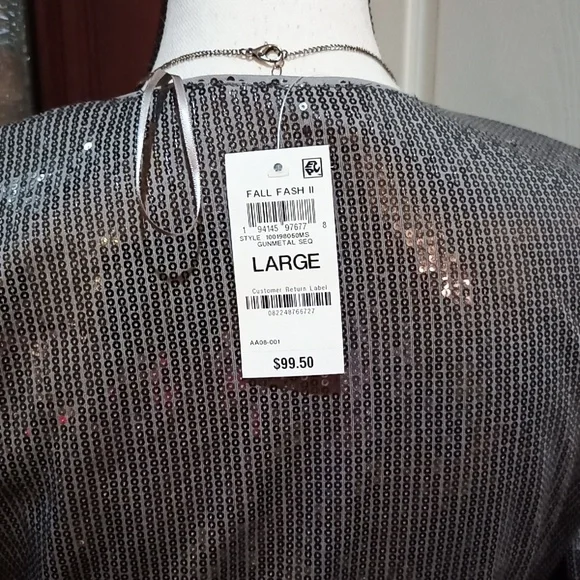 NEW INC Wrap Like Sequin Dress EveninG Wedding Night Out Plunging Neckline Sz L - Picture 4 of 6